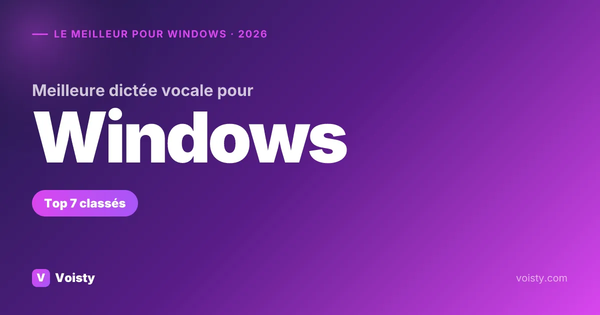 Meilleure dictée vocale pour Windows (2026) — top 7 comparés