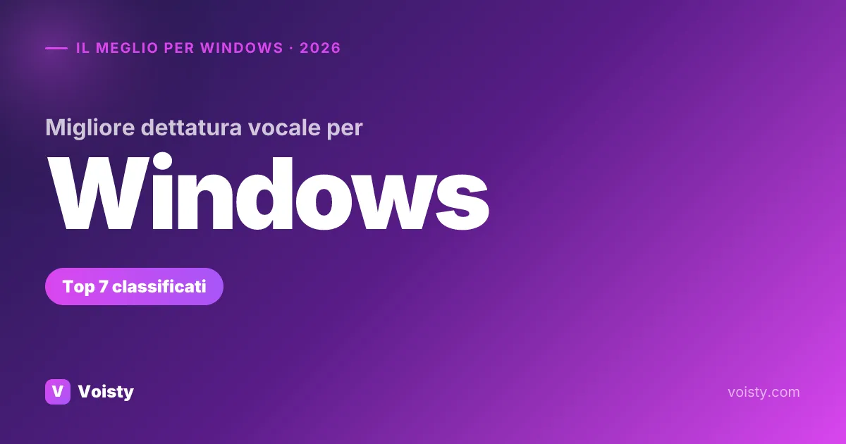 Migliore dettatura vocale per Windows (2026) — Top 7 a confronto